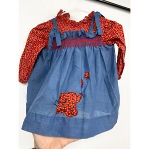 Vtg Miss Quality Elephant Balloon Prairie Dress Red Blue Floral Ruffled Sz 4